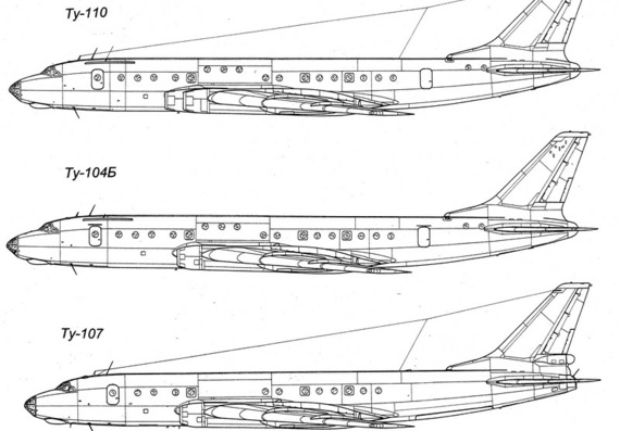Tupolev Tu-104 drawings (figures) of the aircraft